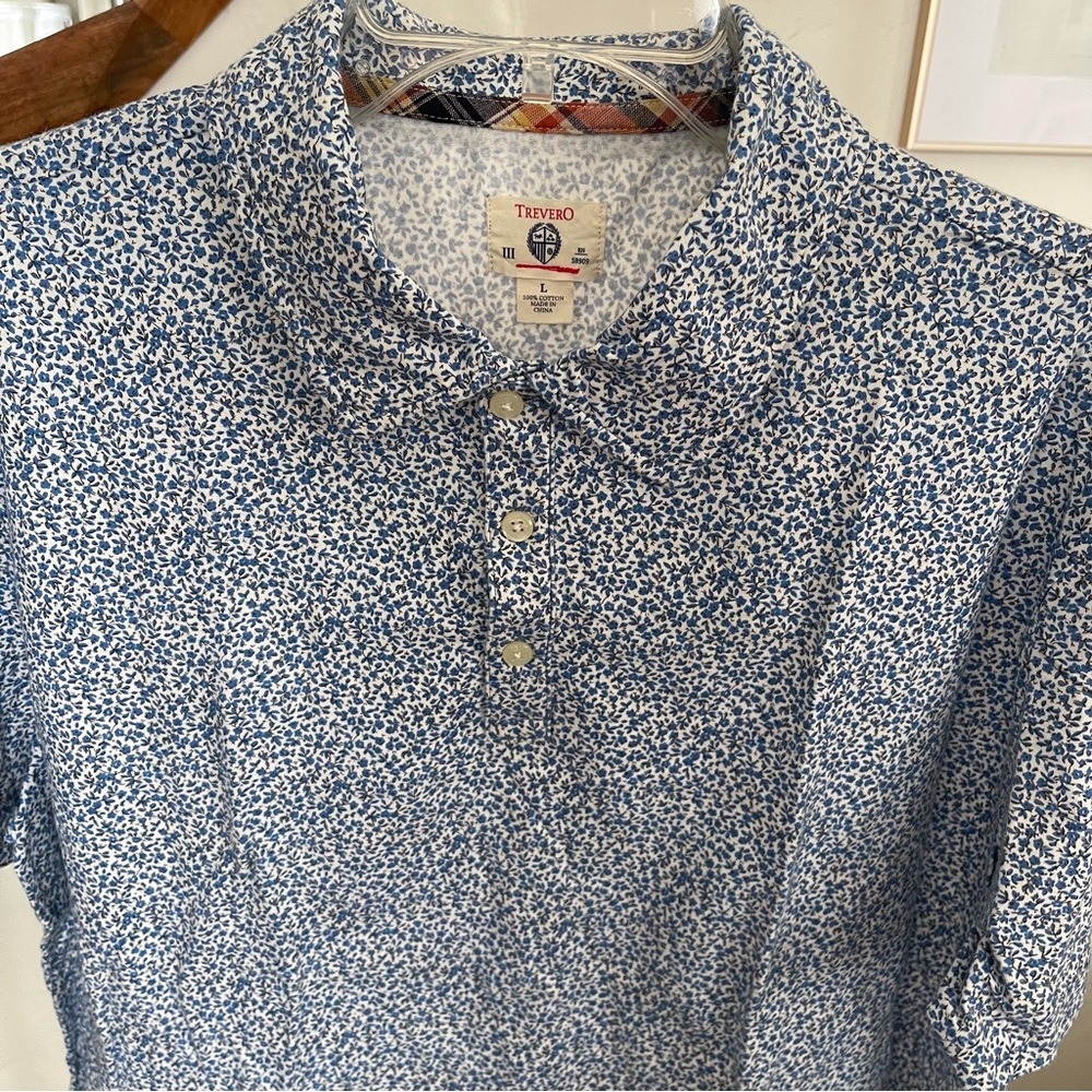 Tre Vero blue floral short sleeve polo shirt large